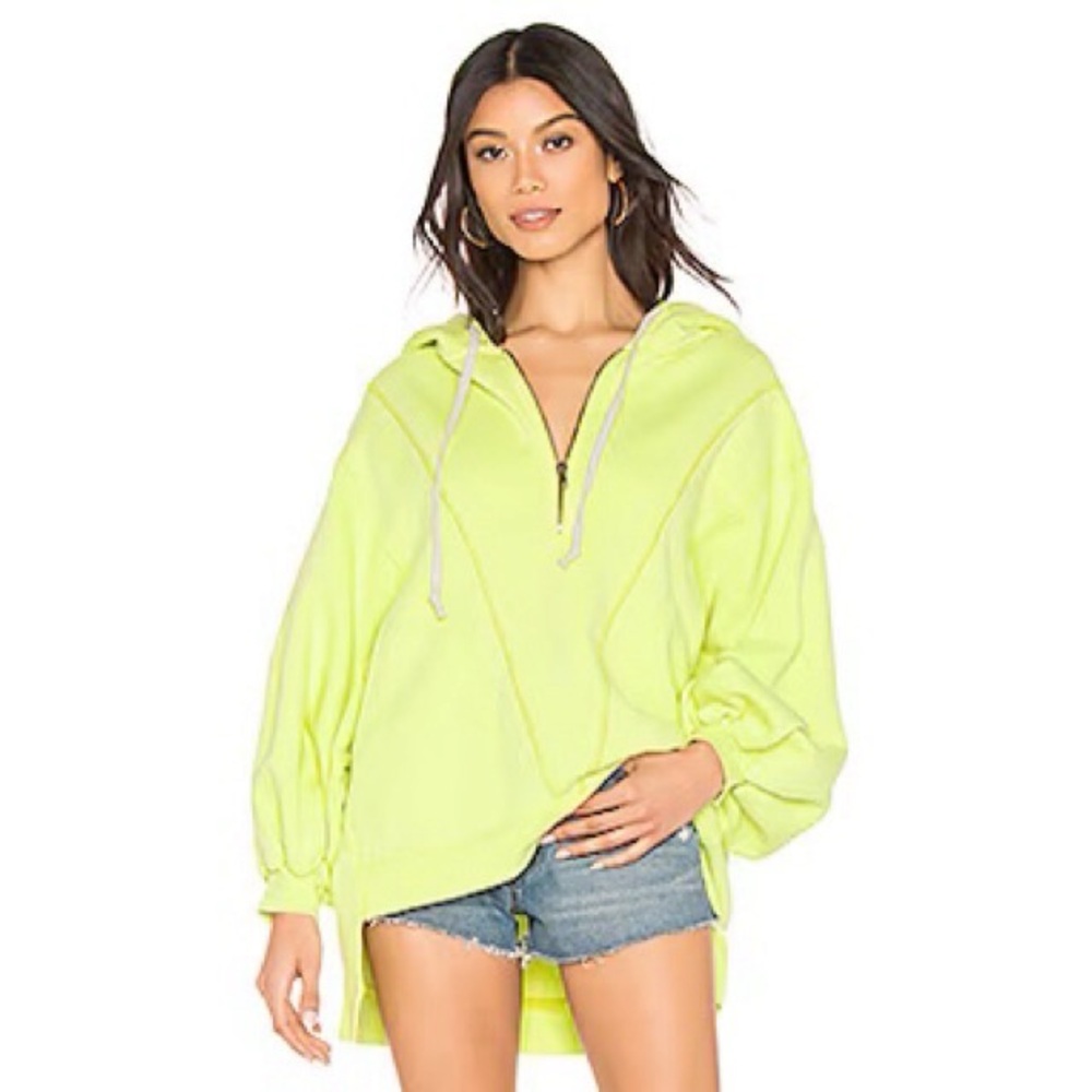 Free People‎ Jersey High Road Hooded Pullover Sweater in Light Yellow